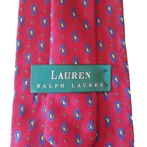 Lauren Ralph Lauren Repp Silk Handmade Red Blue Paisley Men's Necktie - Picture 1 of 8